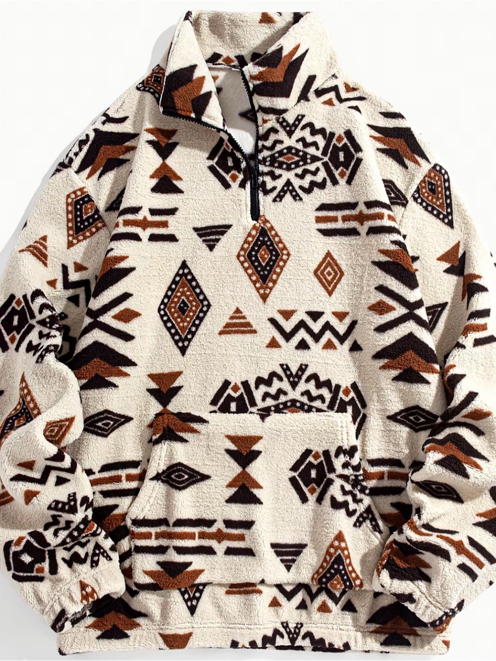 Men's Cream Aztec Sherpa Pullover Sweater